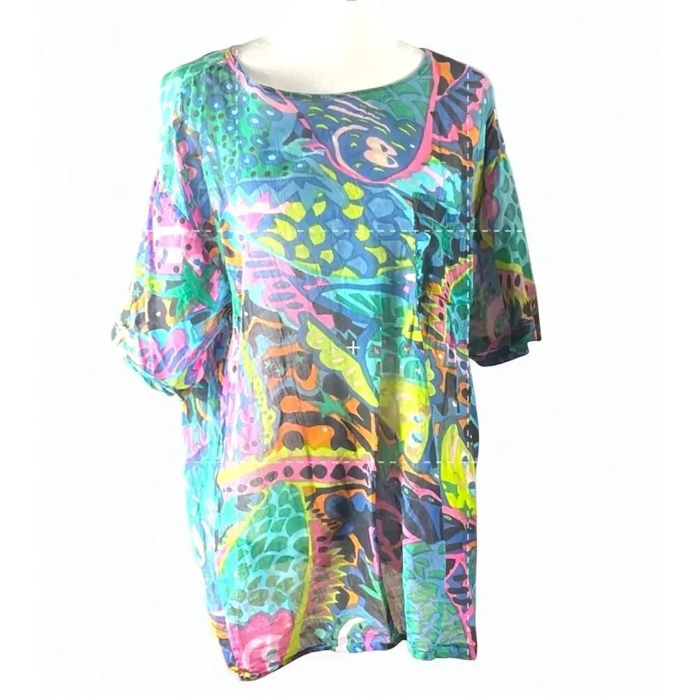 Vintage Florissant Abstract 100% Cotton Top Tee Made in India Coverup Boho - Picture 9 of 9